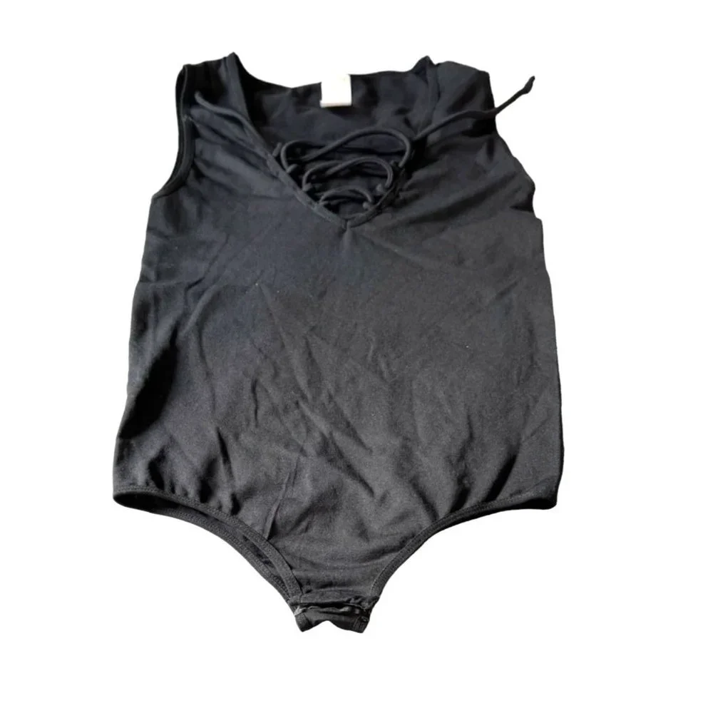Prime Cut Bodysuit Womens One Size Black Sleeveless V-Neck - Picture 2 of 6